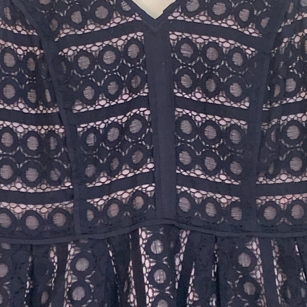 Loft | Black Tan Lace Embroideree V-Neck Sleeveless Fit & Flare Pleated Dress 2P - Picture 6 of 17